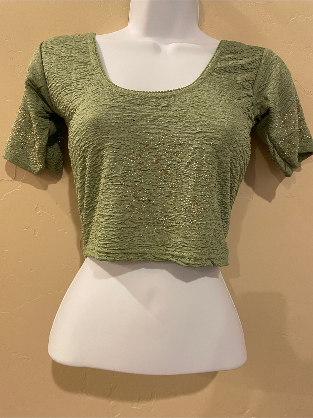 Textured Olive Green Short Sleeve saree Blouse